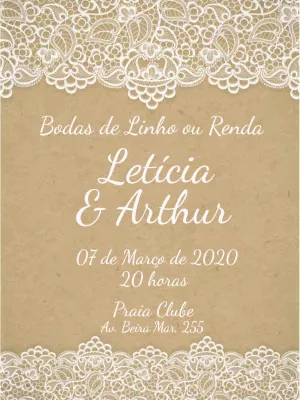 Convite Bodas de Linho ou Renda Rústico para Editar Online
