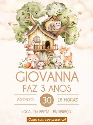 Convite Aniversário Bosque Encantado com Animais para Editar