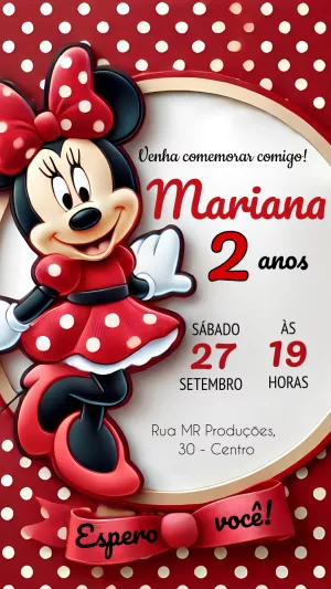 Convite Aniversário Minnie Vermelha para Editar e Imprimir
