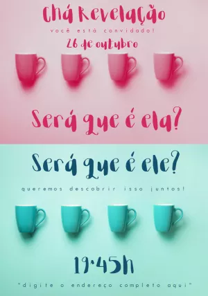 Convite Chá Revelação Xícaras Rosa e Azul para Editar Online