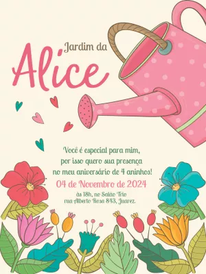 Convite de Aniversário Tema Jardim com Flores Editável Online