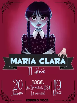 Convite Aniversário Wandinha Addams para Editar Online