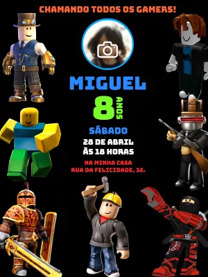 Convite de Aniversário Roblox com Foto para Editar Online