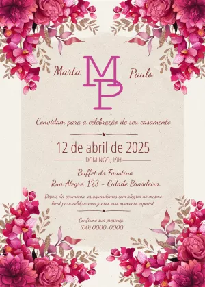Convite de Casamento Floral Pink Editável Online