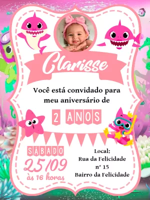 Convite Aniversário Baby Shark com Foto para Editar Online