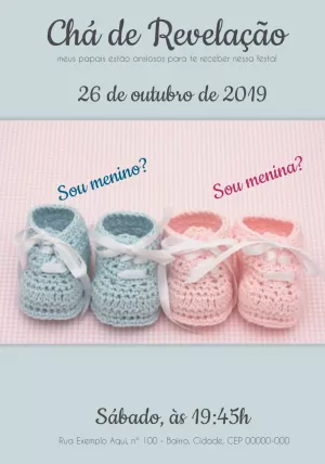 Convite Chá Revelação Sapatinhos Menino ou Menina para Editar