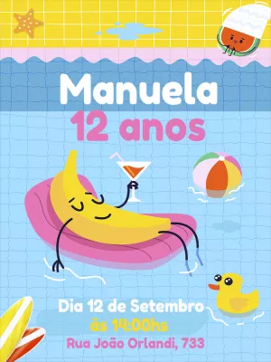 Convite de Aniversário Pool Party Tropical para Editar Online
