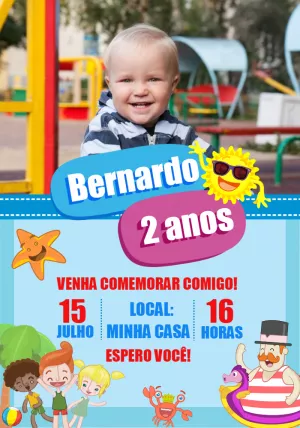 Convite Aniversário Mundo Bita Praia com Foto para Editar