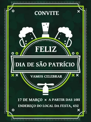 Convite Dia de São Patrício com Cerveja para Editar Online