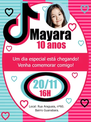 Convite Aniversário Tik Tok com Foto para Editar Online