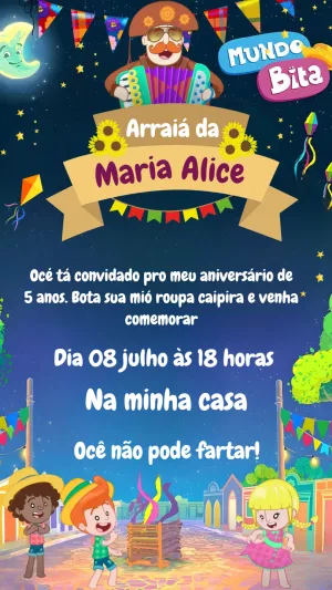 Convite Festa Junina Mundo Bita para Editar Online
