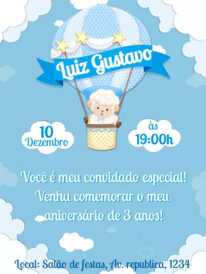 Convite Aniversário Ovelhinha Baloeira para Editar Online