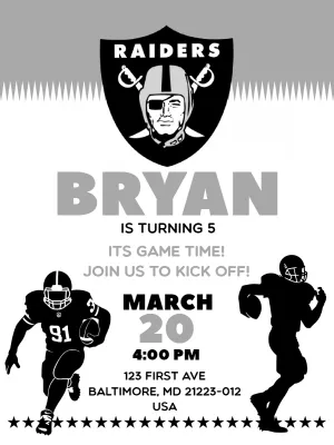 Raiders Football Birthday Invitation to Edit Online