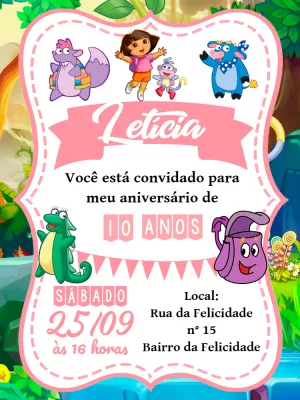 Convite Aniversário Dora Aventureira Editável Online