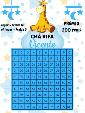 Chá Rifa Girafinha Menino Editável para Enviar Online