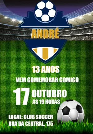 Convite de Aniversário Futebol para Editar Online