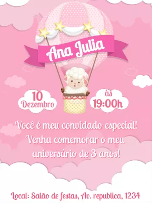 Convite de Aniversário Ovelhinha Baloeira para Editar Online