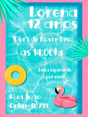 Convite Aniversário Festa na Piscina Tropical para Editar