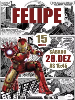 Convite Aniversário Homem de Ferro Quadrinhos para Editar Online