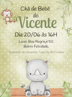 Convite Chá de Bebê Rinoceronte Safari para Editar Online