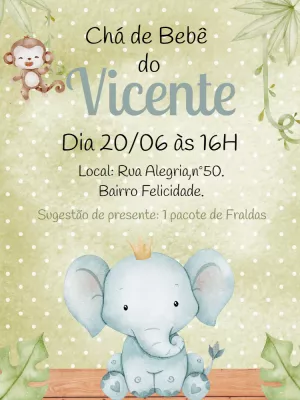 Convite Chá de Bebê Elefantinho Safari Editável Online