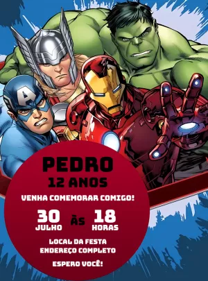 Convite Aniversário Vingadores com Heróis para Editar Online