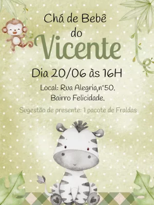 Convite Chá de Bebê Zebra Safari para Editar Online