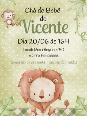 Convite Chá de Bebê Leãozinho Safari para Editar Online