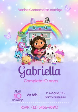 Convite Aniversário A Casa Mágica da Gabby para Editar Online