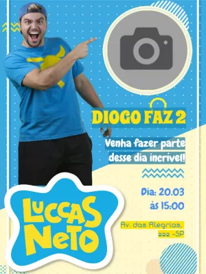 Convite Aniversário Luccas Neto com Foto para Editar Online