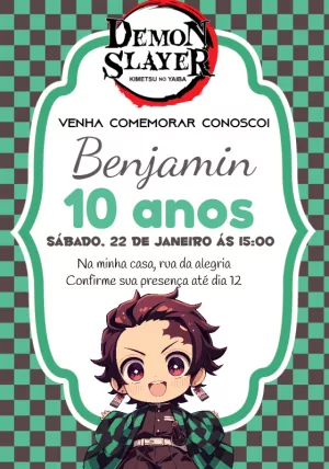 Convite de Aniversário Demon Slayer para Editar Online