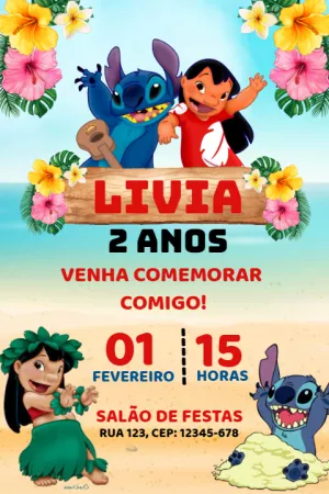 Convite Aniversário Lilo e Stitch para Editar Online
