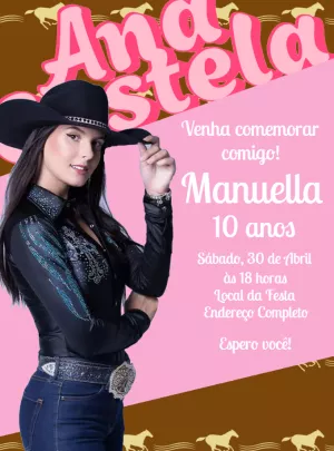 Convite de Aniversário Ana Castela Boiadeira Country para Editar
