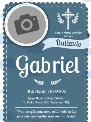 Convite de Batizado Masculino com Foto para Editar Online