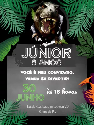Convite Aniversário Dinossauros T-Rex para Editar Online