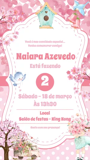 Convite Aniversário Jardim dos Pássaros para Editar Online
