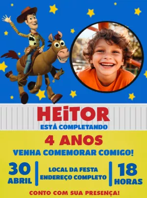 Convite Aniversário Toy Story com Foto para Editar Online