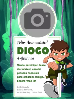 Convite de Aniversário Ben 10 com Foto para Editar Online