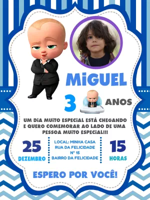 Convite Aniversário O Poderoso Chefinho com Foto para Editar