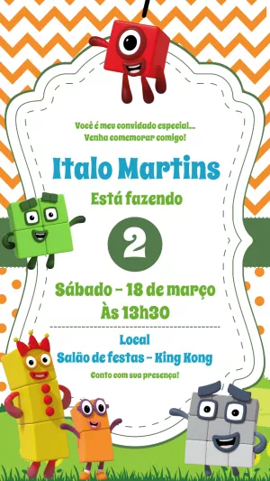 Convite de Aniversário Numberblocks para Editar Online