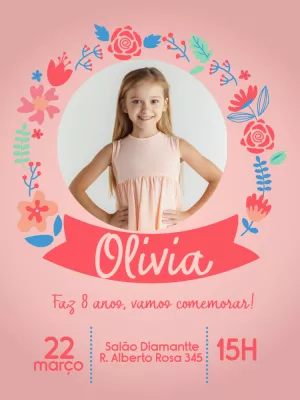 Convite Aniversário Jardim Encantado com Foto para Editar