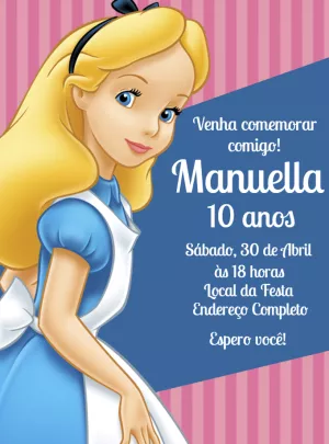 Convite Aniversário Alice no País das Maravilhas para Editar