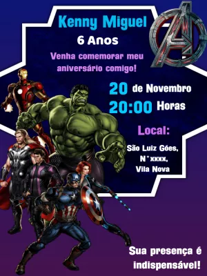 Convite de Aniversário Os Vingadores para Editar Online