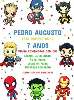 Convite de Aniversário Vingadores para Editar Online