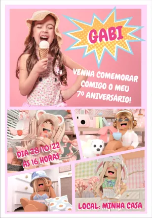 Convite de Aniversário Roblox com Foto para Editar Online