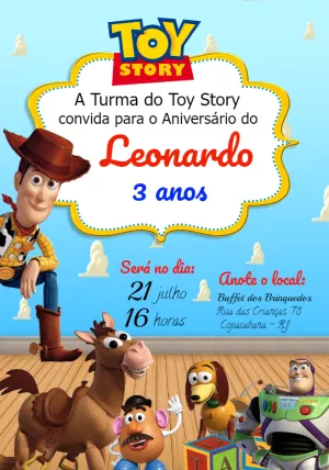 Convite de Aniversário Toy Story com Personagens para Editar