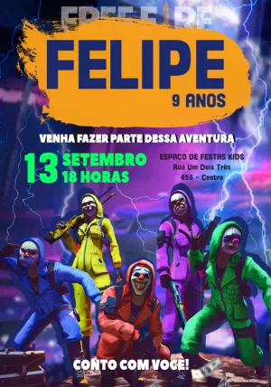 Convite de Aniversário Free Fire com Esquadrão para Editar Online