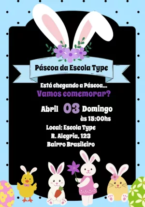 Convite de Páscoa com Coelhinhos Fofos para Editar Online