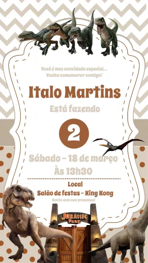 Convite Aniversário Dinossauros para Editar Online