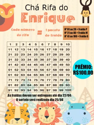 Chá Rifa Safari com Animais Fofinhos para Editar Online